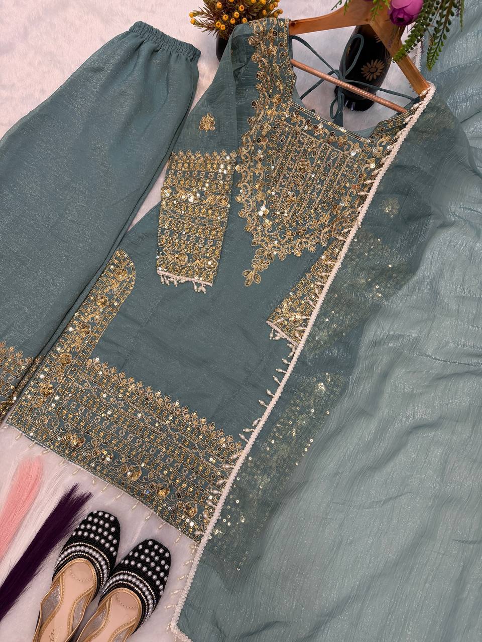 Royal Orchid Embroidered Evening Couture